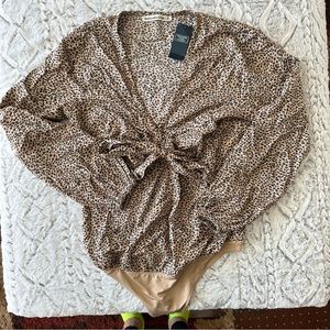 Abercrombie & Fitch Animal Print Tie Front Bodysuit, size medium NWT